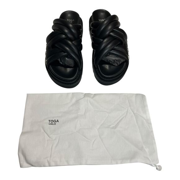 Toga Virilis / Archives AJ1358 Size 41 Black Leather Studded Slides Sandals NIB - Picture 5 of 12